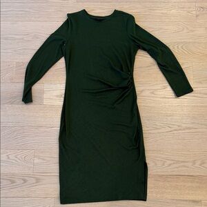 Banana Republic Dark Green Long-Sleeve Side-Knot Dress